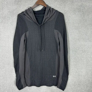 Under armour top womens large gray black long sleeve mesh seamless layer fitted‎